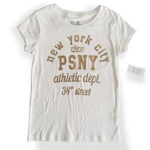 p.s. from Aeropostale Gold Graphic White Short Sleeves Tee Top Girl's Size 5